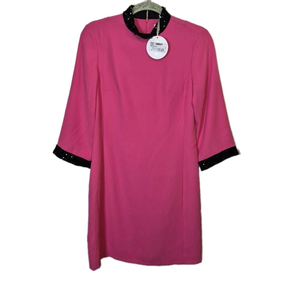 Retro Pink Mod Shift Mini Dress Size 2 Sequin Neckline Elegant Evening NWT